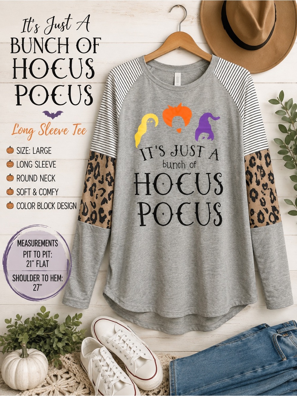 “It’s Just a Bunch of Hocus Pocus” Halloween long sleeve top – size large
